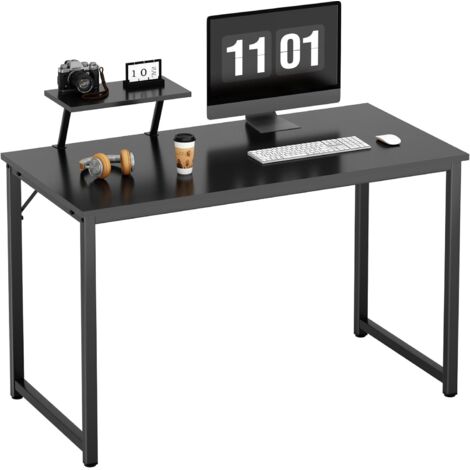 Need – Bureau d'ordinateur moderne 100x50cm – Étagères de rangement – Structure stable en panneaux de particules – Pour étudiant, noir (1/5)
