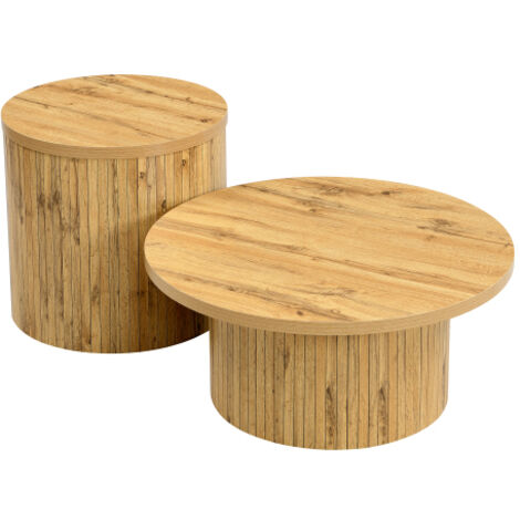 SOGES Table basse, table ronde double, table d'appoint avec plateaux en bois naturel. Table de salon multifonctionnelle,Naturel (1/5)