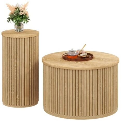 SOGES Table basse, table ronde double, table d'appoint avec plateaux en bois naturel. Table de salon multifonctionnelle (1/5)