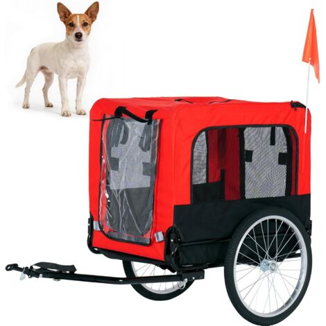 SOGES Remorque de Vélo pour Chien Pliable jusqu'à 40 kg en Oxford 600D, Remorque de Vélo Dog Bicycle Trailer Chariot Rouge pour Chien avec Laisse Interne, Réflecteurs de Sécurité,Rouge