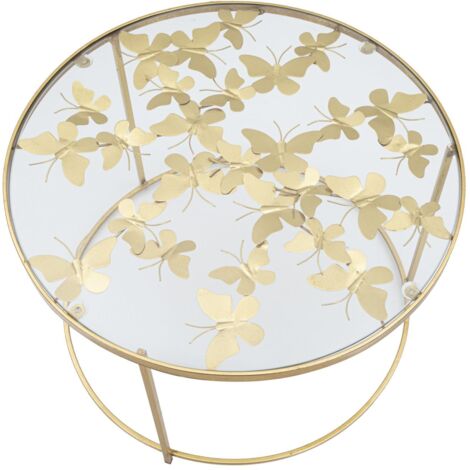 Casablanca Flora Colonne Métal Bruni Avec Plateau Verre Transparent 27x100x27 Cm