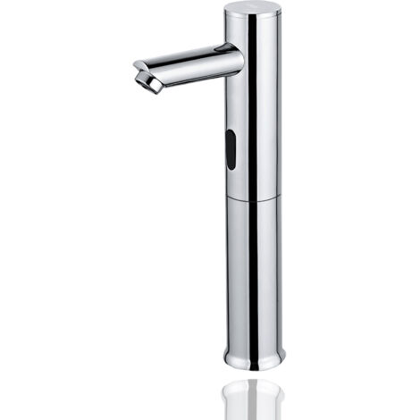 HOMSSY Grifo Electrónico Alto con Sensor, Grifo Automático de 1 Agua, Sensor Infrarrojo sin Contacto, Mezclador de Agua Fría y Caliente, Latón Cromado Resistente