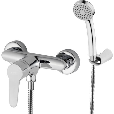 Homssy Monomando de Ducha – Cuerpo de Latón con Acabado en Cromo, Incluye Mango de Ducha, Flexo y Soporte de Ducha