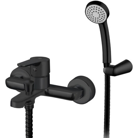 Homssy Grifo Monomando para Bañera de Latón con Acabado en Negro Mate, Montaje en Pared con Salida para Ducha, Diseño Estilizado