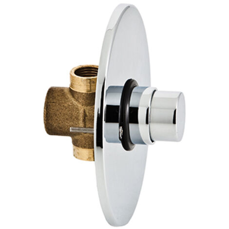 HOMSSY Grifo Pulsador Temporizado de Pared Tipo Presto, Cromado, Cierre Automático de Acción Corta, Ahorro de Agua, Embellecedor Incluido, Rosca M-M 1/2"