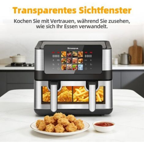 Heissluftfritteuse 8,5 L Double-/Einzelkammer, 12 Anwendungsprogramme Heissluftfritteuse mit Sichtfenster Air Fryer 2 Kammern Touchscreen Max 200℃ (1/5)