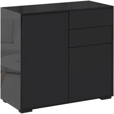 Buffet noir avec 2 tiroirs et 2 portes, dispositif anti-basculement, pour salon/chambre, 117 x 36 x 74 cm (1/5)