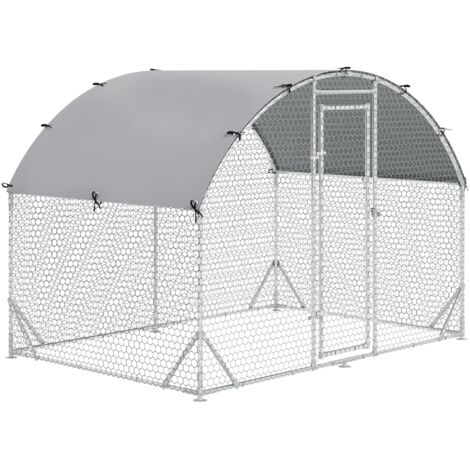 Grand enclos poulailler 5,32 m² avec toit anti-UV et porte verrouillable, 2,8 x 1,9 x 1,97 m, argenté