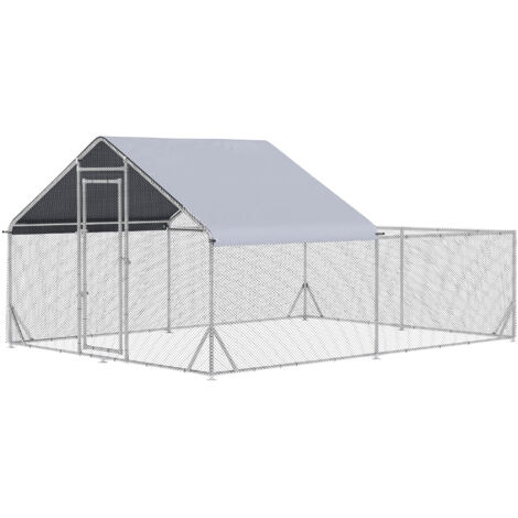 Enclos poulailler chenil volière extérieur 12 m² en acier galvanisé avec espace couvert, 4 x 3 x 2 m