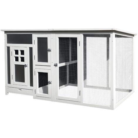 Poulailler PawHut avec pondoir et boîte à œufs double, pour 1 à 2 poules, 160 x 75 x 80 cm, gris/blanc