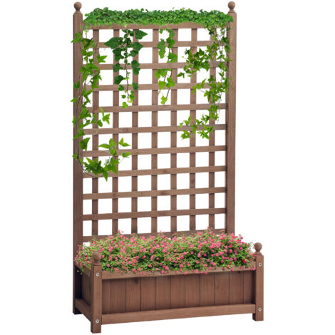 Bac à plantes 64x28x120 cm, bois brun foncé, jardinière avec treillis et arche pour plantes grimpantes, fleurs et jardin (1/5)