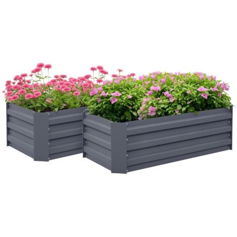 Lot de 2 carré potager de jardin dim. 100L x 50l x 30H cm - tôle d'acier ondulée gris (1/5)