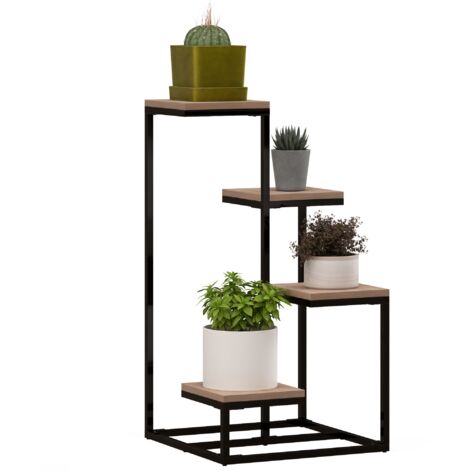 Étagère à plantes étagère à fleurs en métal et bois 4 niveaux de différentes hauteurs style industriel 40 x 40 x 75,5 cm (1/5)