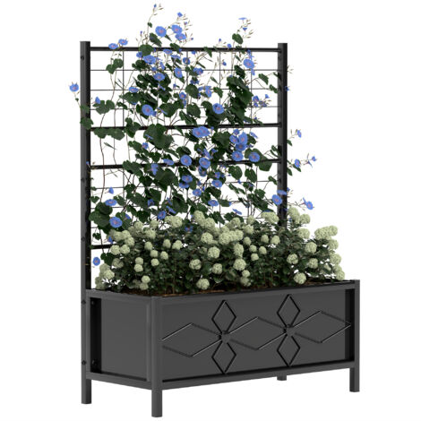 Jardinière surélevée pour le jardin avec treillis, acier galvanisée avec motif en losange, 90 x 40 x 120 cm, noir (1/5)