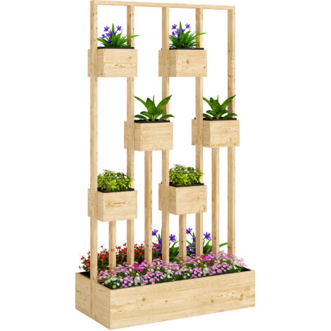 Jardinière surélevée en bois avec paniers en treillis, dimensions 90 x 45 x 170 cm, idéale pour cultiver plantes et fleurs en extérieur (1/5)