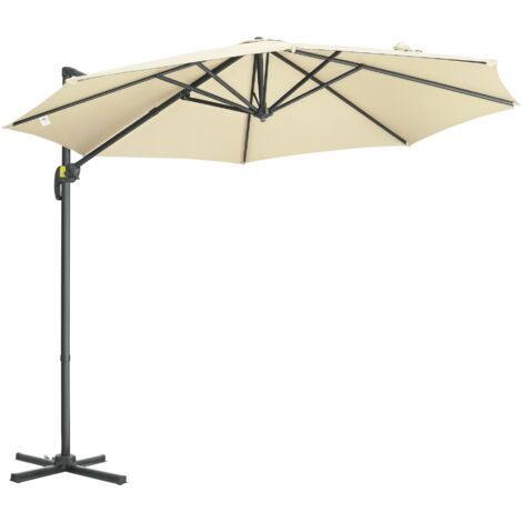 Parasol déporté Ø 3 m octogonal inclinable avec manivelle et pied en acier, coloris crème, idéal pour terrasse et jardin