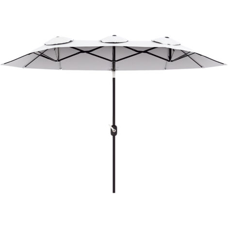 Parasol double de jardin, inclinable à 45°, avec manivelle et 3 aérations, en acier et polyester, 295 x 152 x 222 cm, couleur crème. (1/5)