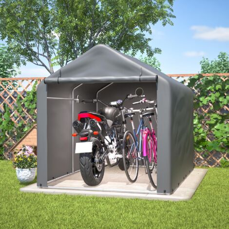 Abri à vélos/atelier gris 160 x 220 x 165 cm avec porte enroulable - Matériau PE imperméable (1/5)