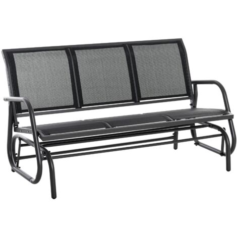 Fauteuil à bascule, banc de jardin robuste 3 places, utilisable comme balancelle, en métal résistant aux intempéries, noir, 151 x 75 x 85 cm (1/5)