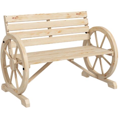 Banc de jardin 2 places, banc en bois, banc de parc avec accoudoirs de style champêtre, capacité de charge jusqu'à 240 kg, bois de sapin, naturel (1/5)