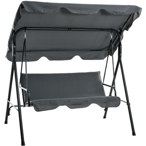 Balancelle Hollywood avec coussin d'assise, balancelle de jardin 3 places avec pare-soleil réglable, capacité de charge jusqu'à 240 kg, pour jardin ou terrasse, 172 x 110 x 153 cm, grise (1/5)