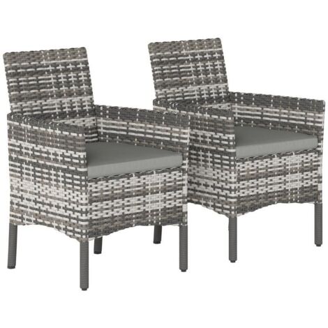 Ensemble de 2 chaises de jardin, mobilier de jardin en polyrotin avec 2 fauteuils, coussins amovibles, structure en acier, gris (1/5)