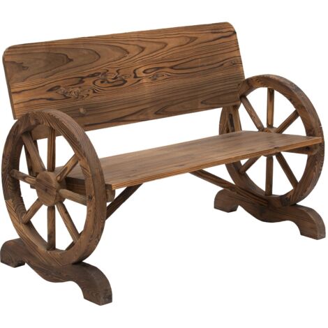 Banc de jardin 2 places en bois massif avec accoudoirs, design inspiré des roues de chariot, mobilier de jardin, charge maximale 250 kg, style rustique, 114 x 58 x 80 cm, marron (1/5)