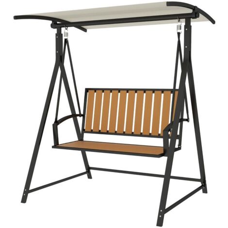 Balancelle 2 places avec pare-soleil réglable, résistante intempéries, charge 240 kg, 142 x 112 x 162 cm, noire (1/5)