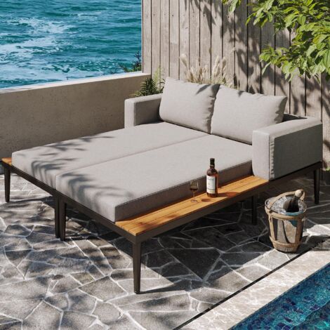 Lit de jour extérieur double, méridienne avec étagères, imperméable, chaise longue pour terrasse/jardin/balcon (1/5)