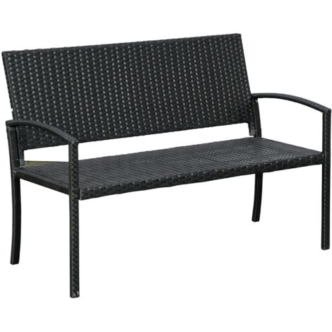 Banc de jardin en polyrotin, banc de parc 2 places avec structure en acier et osier, noir, L 122 x P 60 x H 87 cm, pour jardin et terrasse (1/5)