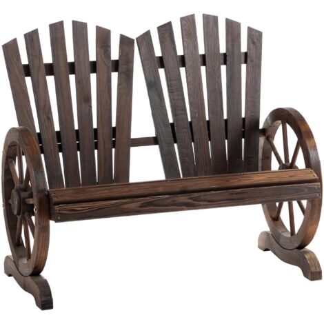 Banc de jardin avec accoudoirs, assise, mobilier de jardin, banc rustique, bois massif, marron foncé, 108 x 66 x 95 cm (1/5)