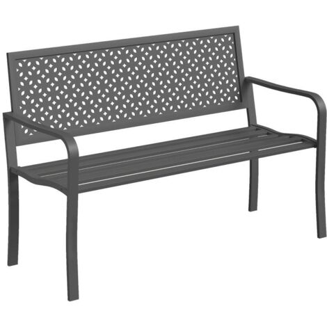 Banc de jardin 2 places en métal, résistant aux intempéries, avec dossier antirouille, design géométrique, supporte jusqu'à 240 kg (1/5)