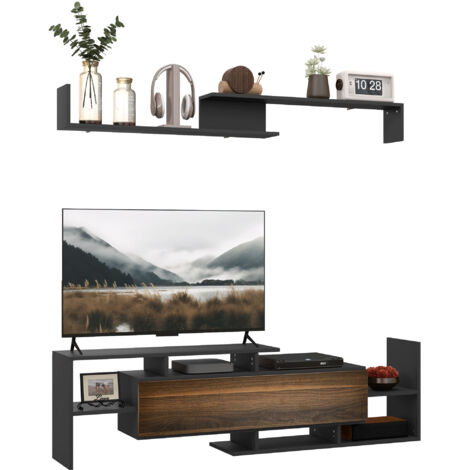 Meuble TV mural avec étagères ouvertes et armoire en bois, meuble TV moderne pour salon et chambre, noir et marron (1/5)