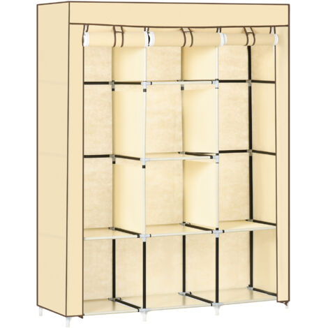 Armoire en tissu beige, 8 étagères et 2 tringles, solution de rangement pratique pour vêtements, chambre ou dressing (1/5)