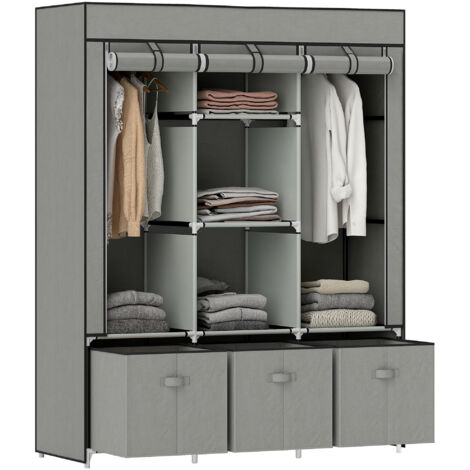 Armoire pliable en tissu non tissé gris clair 125x43x162,5 cm, 3 tiroirs intégrés, penderie pratique pour chambre (1/5)