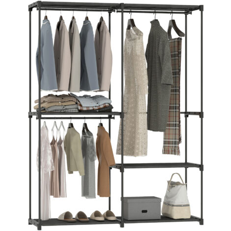 Portant à vêtements mobile, métal et étagères tissu, design pratique noir, rangement vêtements chambre ou appartement (1/5)