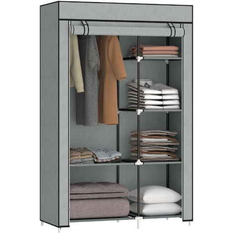 Armoire en tissu gris, 6 étagères et 1 tringle, solution de rangement pratique pour vêtements, chambre ou dressing (1/5)