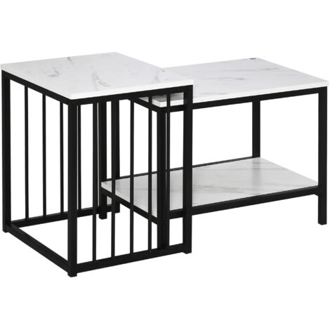 Ensemble de tables gigognes, surfaces faciles d'entretien, structure en acier, blanc/noir (1/5)