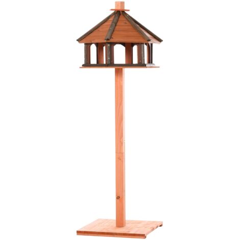 Nichoir, Ø52 x 130 cm (H), mangeoire, nichoir en bois, station d'alimentation, support pour oiseaux, nichoir de table, naturel (1/5)