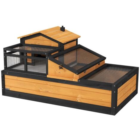 Enclos pour tortues, 2 niveaux, pour usage intérieur et extérieur, tiroir, bois de sapin, jaune