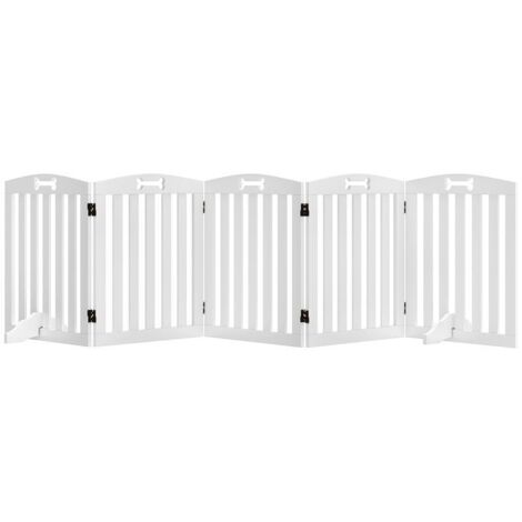 Barrière pour chien autoportante avec pieds de support, pour cadres de porte, couloirs, escaliers, 258 x 30 x 61 cm, blanche (1/5)