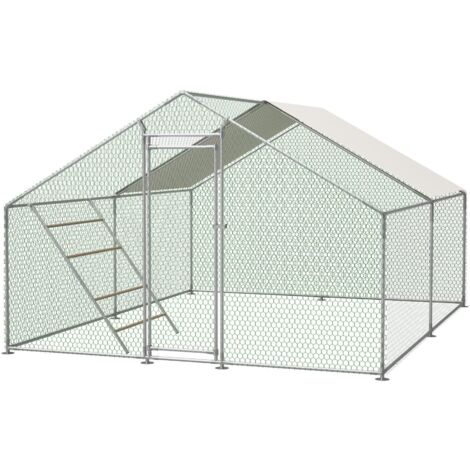 Poulailler 3 x 4 m avec perchoir et verrou, bâche imperméable UV, tubes acier 1 mm, antidérapant, pour volailles (1/5)