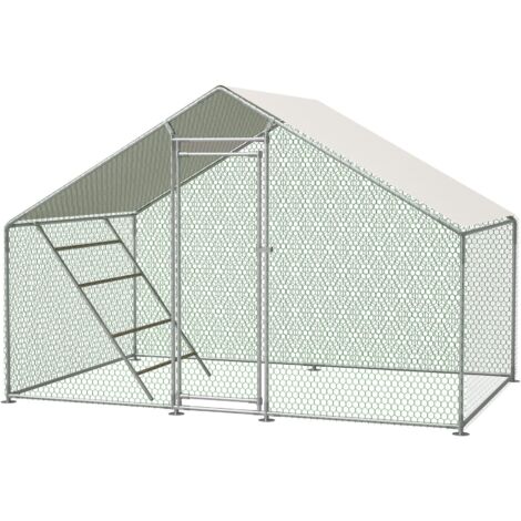 Poulailler 3 x 2 m avec échelle, verrou de sécurité, bâche imperméable UV, tubes acier 1 mm, pour volailles (1/5)