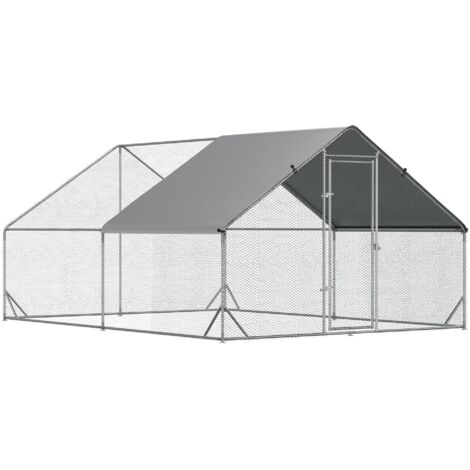 Poulailler XXL avec enclos, abri pour volailles avec toit ombragé et serrure pour 8 à 12 poules, canards, lapins, acier, 3 x 4 x 2 m (1/5)