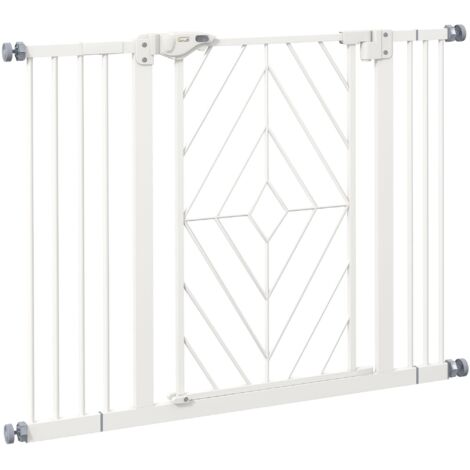 Barrière d'escalier pour chiens, porte automatique, sans perçage, barrière de 74 à 100 cm, blanche (1/5)