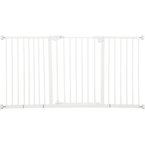 Barrière de sécurité pour chien, barrière pour animaux de compagnie, 74-147,5 cm, 3 extensions, barrière d'escalier, sans perçage, en métal, blanche (1/5)