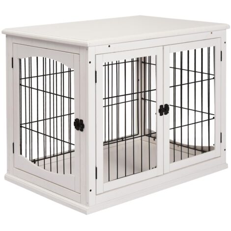 Niche pour chien, cage de transport pour petits animaux d'intérieur, 81 x 58,5 x 66 cm, en MDF et métal blanc, idéale pour les animaux de compagnie.