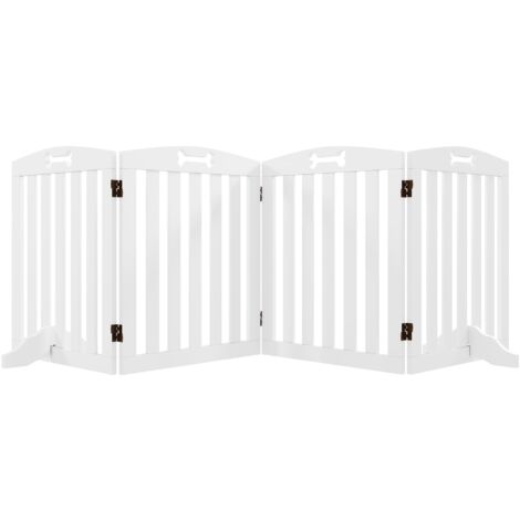 Barrière chien 4 pièces, 207,5 x 61 cm, pliable, autoportante avec 2 pieds, pour couloir/escaliers, blanche (1/5)