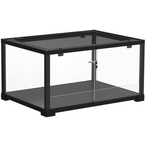 Terrarium pour reptiles, vivarium de 86 litres avec porte coulissante verrouillable, pour lézards, insectes, araignées, geckos, 60 x 45 x 32 cm, noir (1/5)