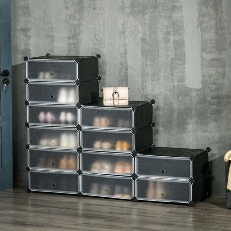 Meuble à chaussures à 12 compartiments, étagère modulable pour 12 paires de chaussures, rangement à chaussures à monter soi-même pour entrée, noir, 49 x 37 x 108 cm